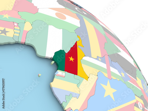 Flag of Cameroon on globe © harvepino