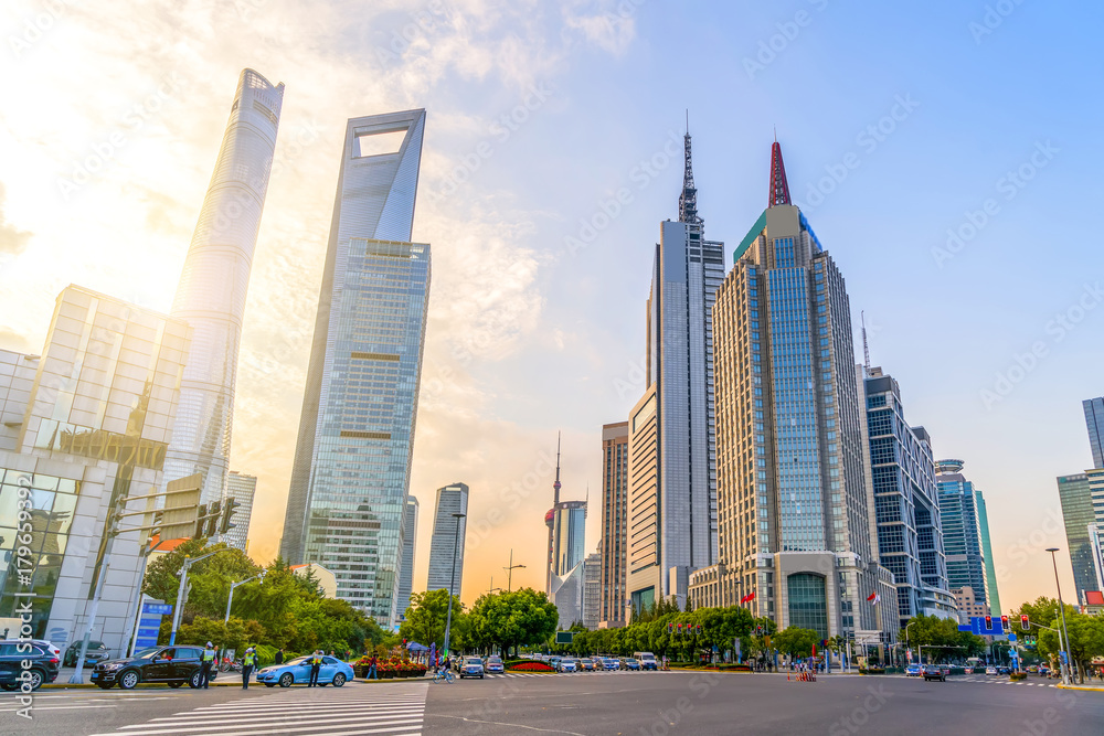 Obraz premium Shanghai Lujiazui financial district skyscrapers