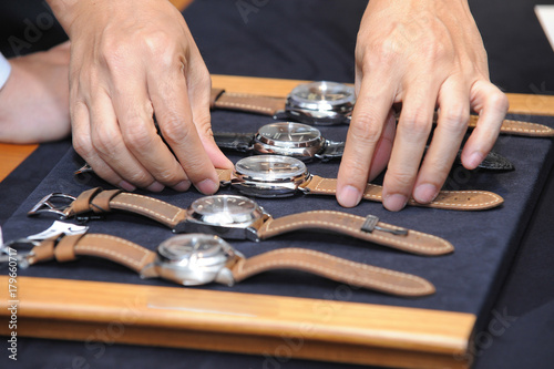 Εκτύπωση καμβά Vintage luxury watch background on tray