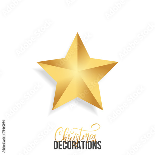 Christmas star. Shiny gold realistic star. Christmas decoration of gold metallic color