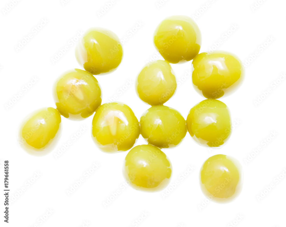 Marinated green peas on a white background Marinated green peas on a white background