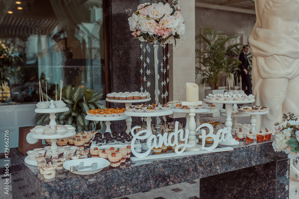 buffet of sweets at the wedding table