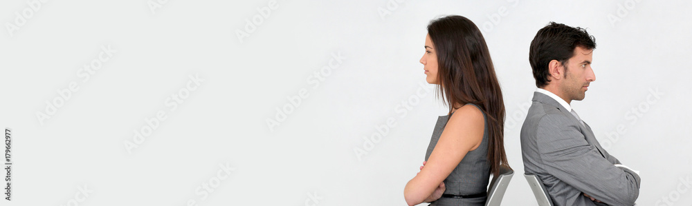 Business partners being upset at each other - banner template web Business partners being upset at each other - banner template web