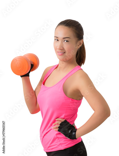 Woman exercising with a dumbbell weight
