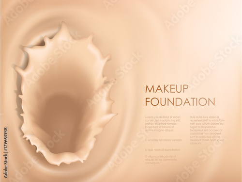 Vector 3D cosmetic background for the promotion of colorstay foundation concealer Realistic poster with texture of splash liquid foundation for advertising premium makeup product to improve complexion