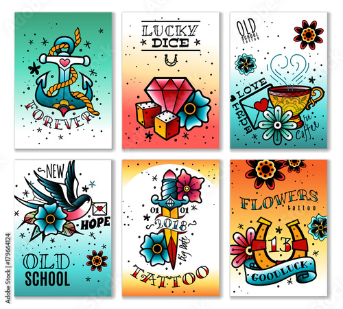 old school tattoo cards set