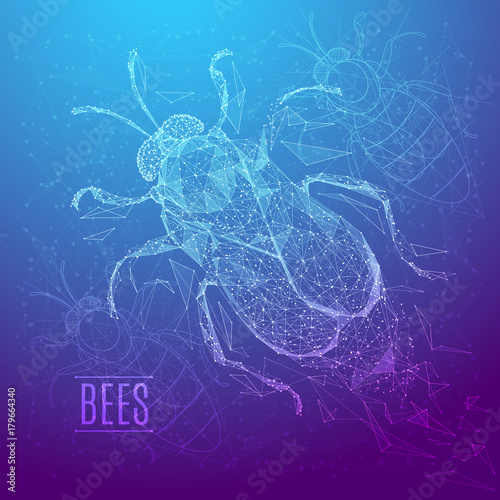 Abstract image of a bee in the form of a starry sky or space, consisting of points, lines, and shapes in the form of planets, stars and the universe. Vector insect nature concept.