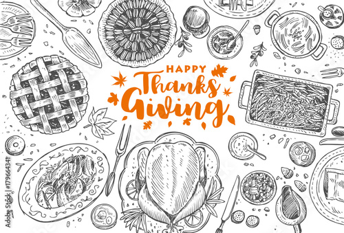 Hand drawn Thanksgiving dinner, Vector Illustration