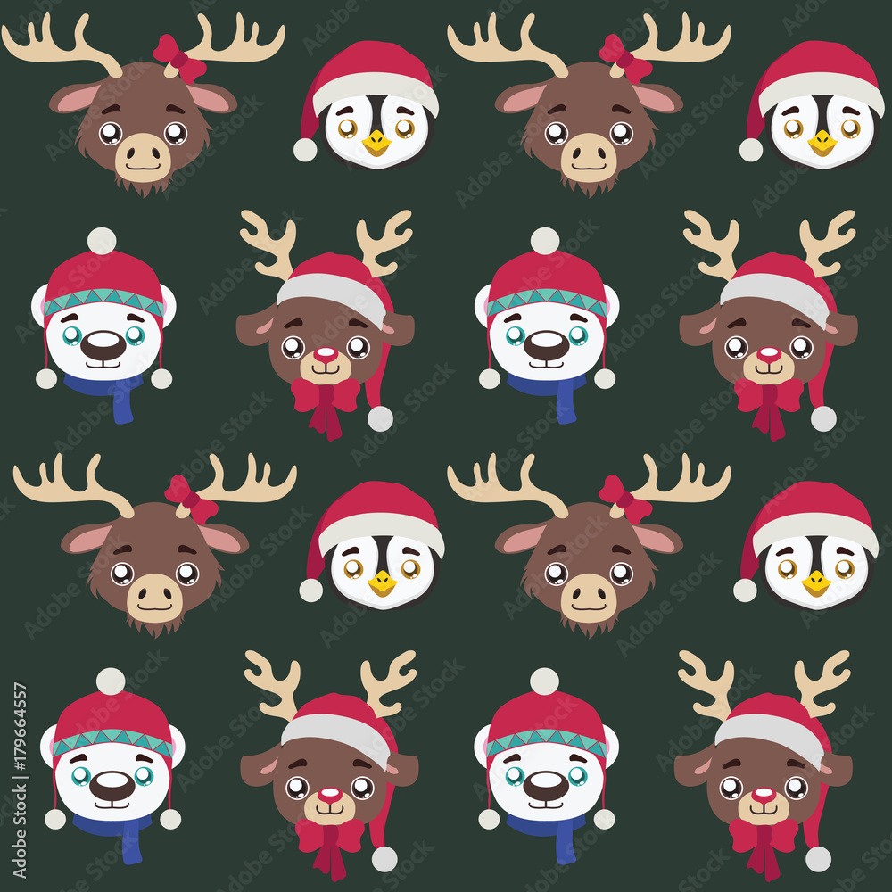 Seamless pattern with cute little Christmas animals