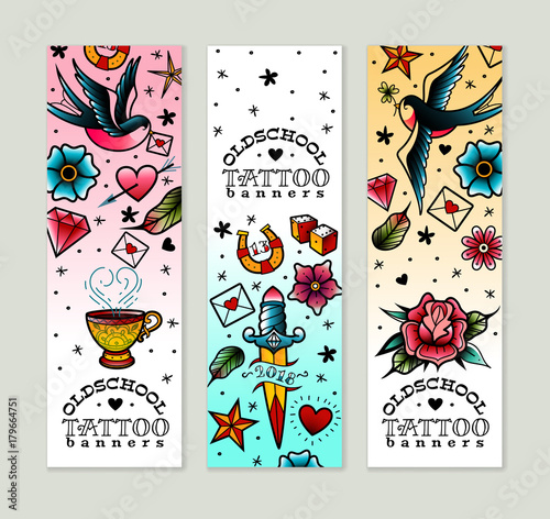 old school tattoo banners set