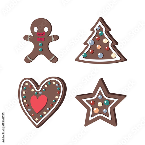 Set of gingerbread cookies of different shapes