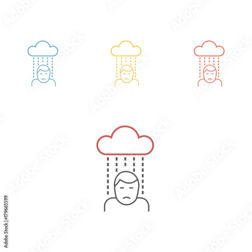 Depressed sad person. Line icon. Vector flat cartoon illustration