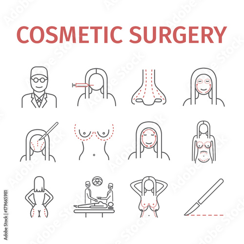 Cosmetic surgery line icons set. Vector illustration for websites, magazines, brochures.