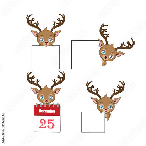 Collection of cute reindeer holding signs