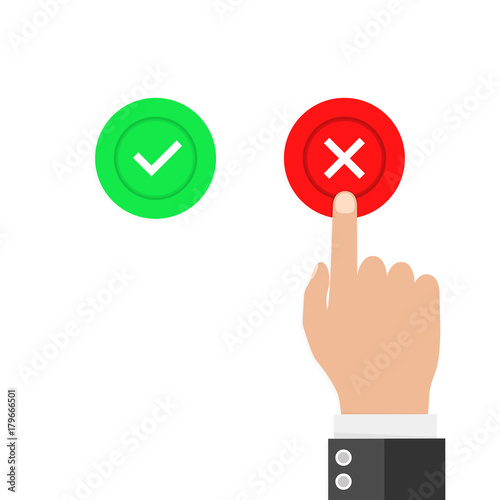 Hand finger pressing buttons no or yes. Vector illustration