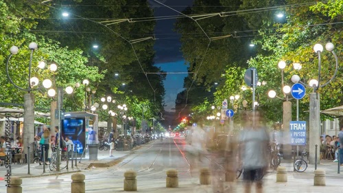 Corso Sempione night timelapse, one of the main radial boulevards of Milan photo