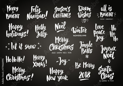 Set of holiday greeting quotes and wishes. Hand drawn text. Great for cards, gift tags and labels, photo overlays, party posters.