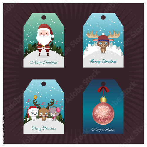 Collection of Christmas tags with cute characters and elements