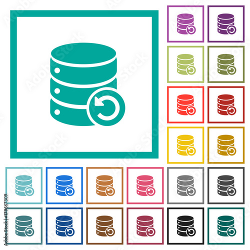 Undo database changes flat color icons with quadrant frames