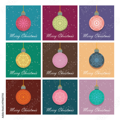 Collection of simple colorful greetings with baubles