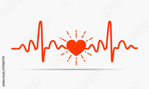 Heart with heartbeat sign. Vector illustration.
