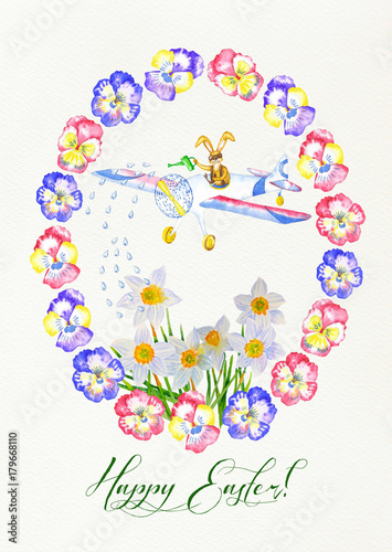 Welcome Spring! Rabbit and Flowers