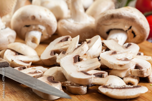 Fresh sliced white mushrooms