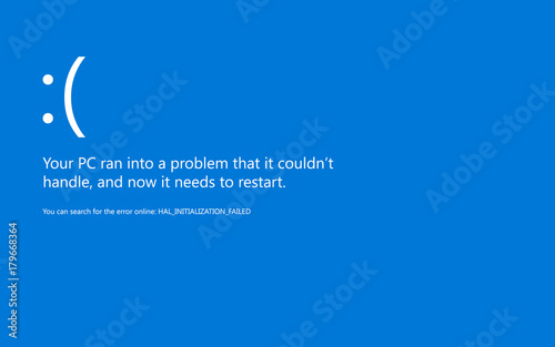 Modern blue screen of death (BSOD) error. Start of software, usb, connection devices, sleep mode and hardware problem. System Crash Report Background. Vector Illustration