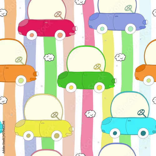 Tapety wzór z kreskówki retro samochodu. druk wektorowy