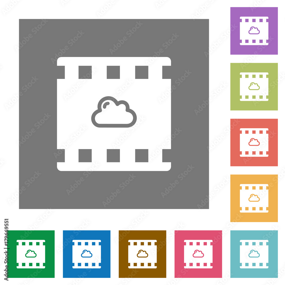 Cloud movie square flat icons