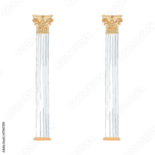Greek doodle Doric Ionic Corinthian columns. Vector illustration Classical architecture