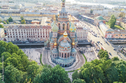 Top view of the Church of the Savior on Spilled Blood in Saint Petersburg, Russia