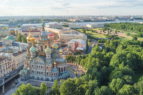 Aerial view of the Church of the Savior on Spilled Blood in Saint Petersburg, Russia © watman