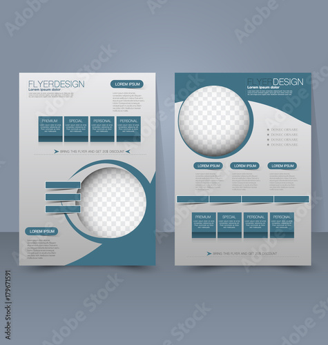 Flyer template. Business brochure. Editable A4 poster for design education presentation, website, magazine cover. Blue color.