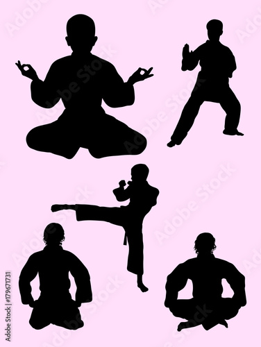 Karate kids silhouette, vector, illustration.