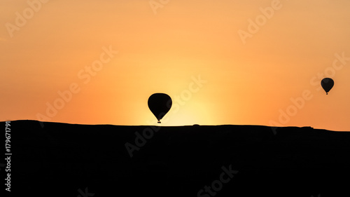 silhouettes of hot air balloons in Cappadocia  Turkey