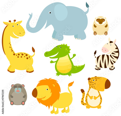 Collection of cute cartoon african animals