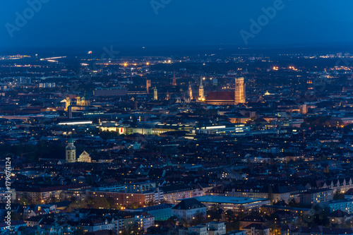 City center and the Frauenkirche in Munich, Germany at night