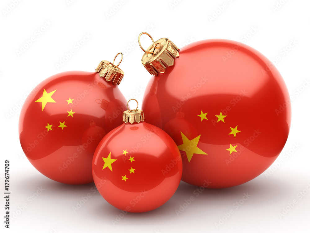 3D rendering Christmas ball with the flag of China 3D rendering Christmas ball with the flag of China