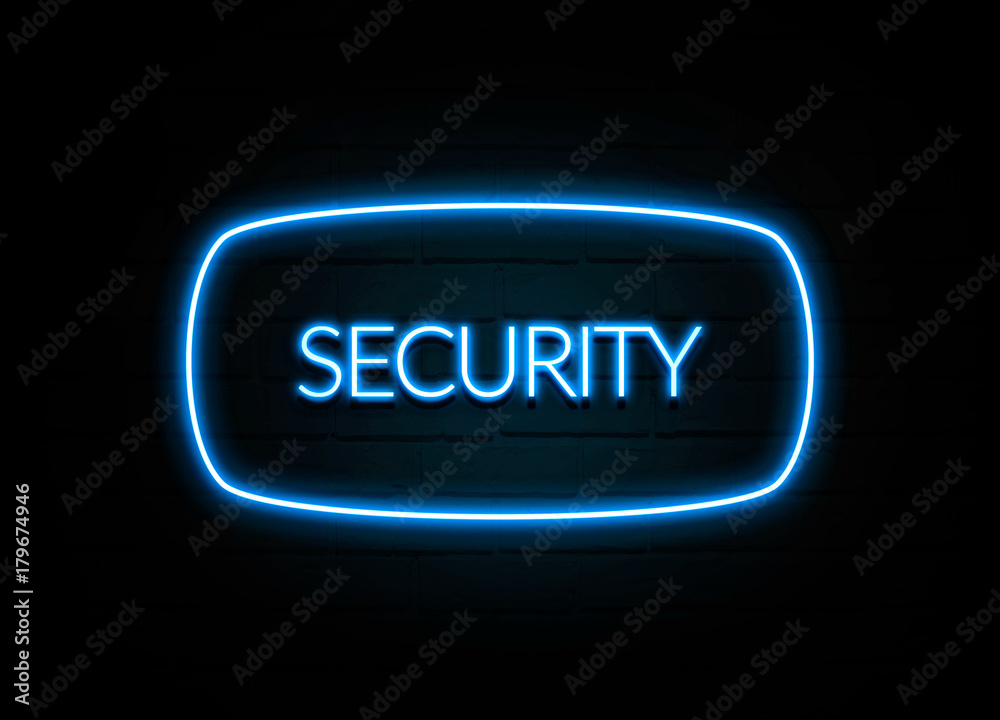 Security - colorful Neon Sign on brickwall Security - colorful Neon Sign on brickwall