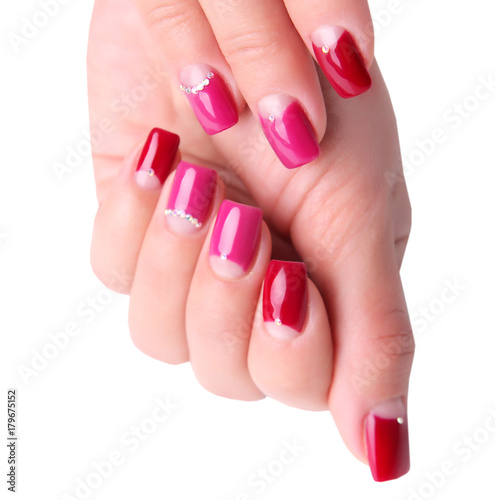 Red nails manicure isolated.