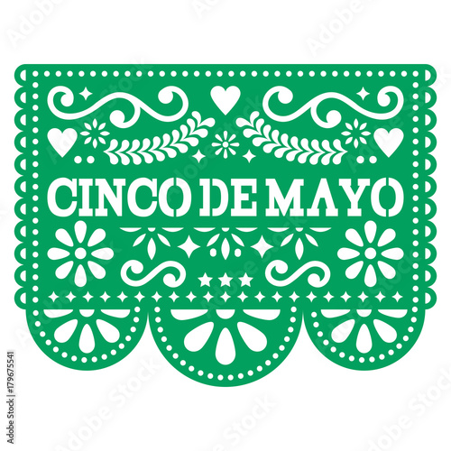 Cinco de Mayo Papel Picado vector design - Mexican paper decoration with pattern and text