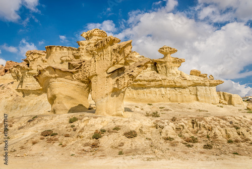 A view of the rock formations Erosions of Bolnuevo on the Spain Mediterranean coast