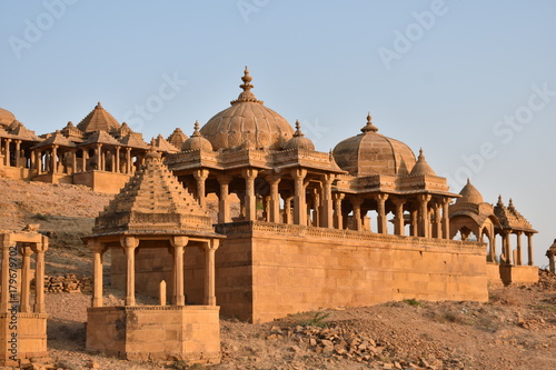 beautiful ancient cenotaphs of rawal kings in bada baagh jaisalmer rajasthan india