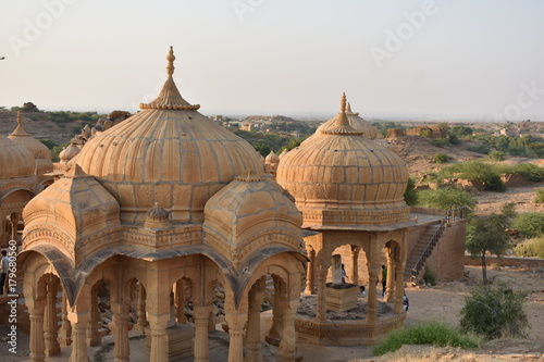 beautiful ancient cenotaphs of rawal kings in bada baagh jaisalmer rajasthan india photo