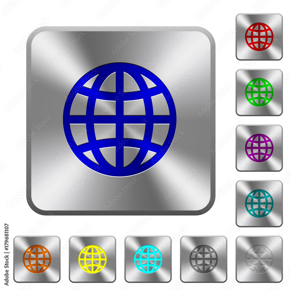 Globe rounded square steel buttons