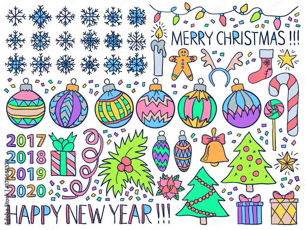 Christmas new year doodles winter holiday colorful 1