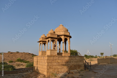 beautiful ancient cenotaphs of rawal kings in bada baagh jaisalmer rajasthan india photo