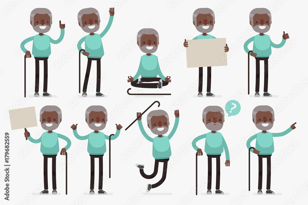 Elderly character set: Vector illustration of senior man in casual cloth. Elderly character set: Vector illustration of senior man in casual cloth.