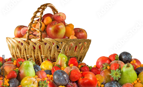 Fototapeta Naklejka Na Ścianę i Meble -  many  fruits and basket close-up